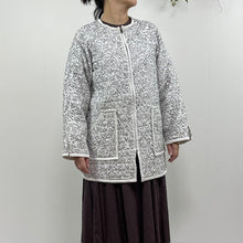 画像をギャラリービューアに読み込む, ブロックプリント(木版) モノトーンボタニカル柄キルトコート