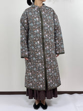 画像をギャラリービューアに読み込む, ブロックプリント(木版) フラワー柄 キルトロングコート